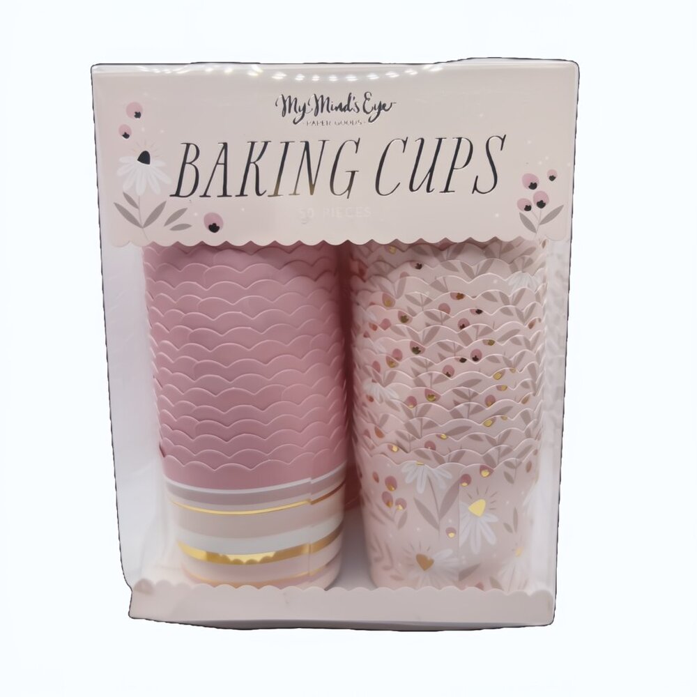 NEW My Minds Eye Gold Foiled Daisies and Stripes Baking Cups - 50 Count
